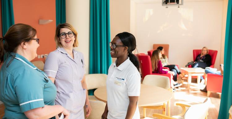 A group of health professionals talking to one another